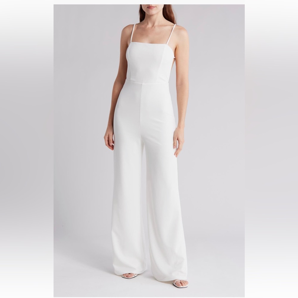 Lulus white wide leg jumpsuit size m
